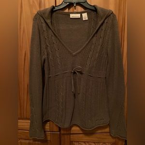 DKNY Soft brown Cinced tied  waist drop hooded sweater long sleeve
